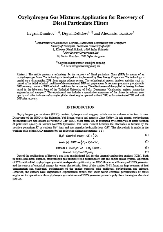 Oxyhydrogen Gas Mixtures Application for Recovery of Diesel Particulate Filters
